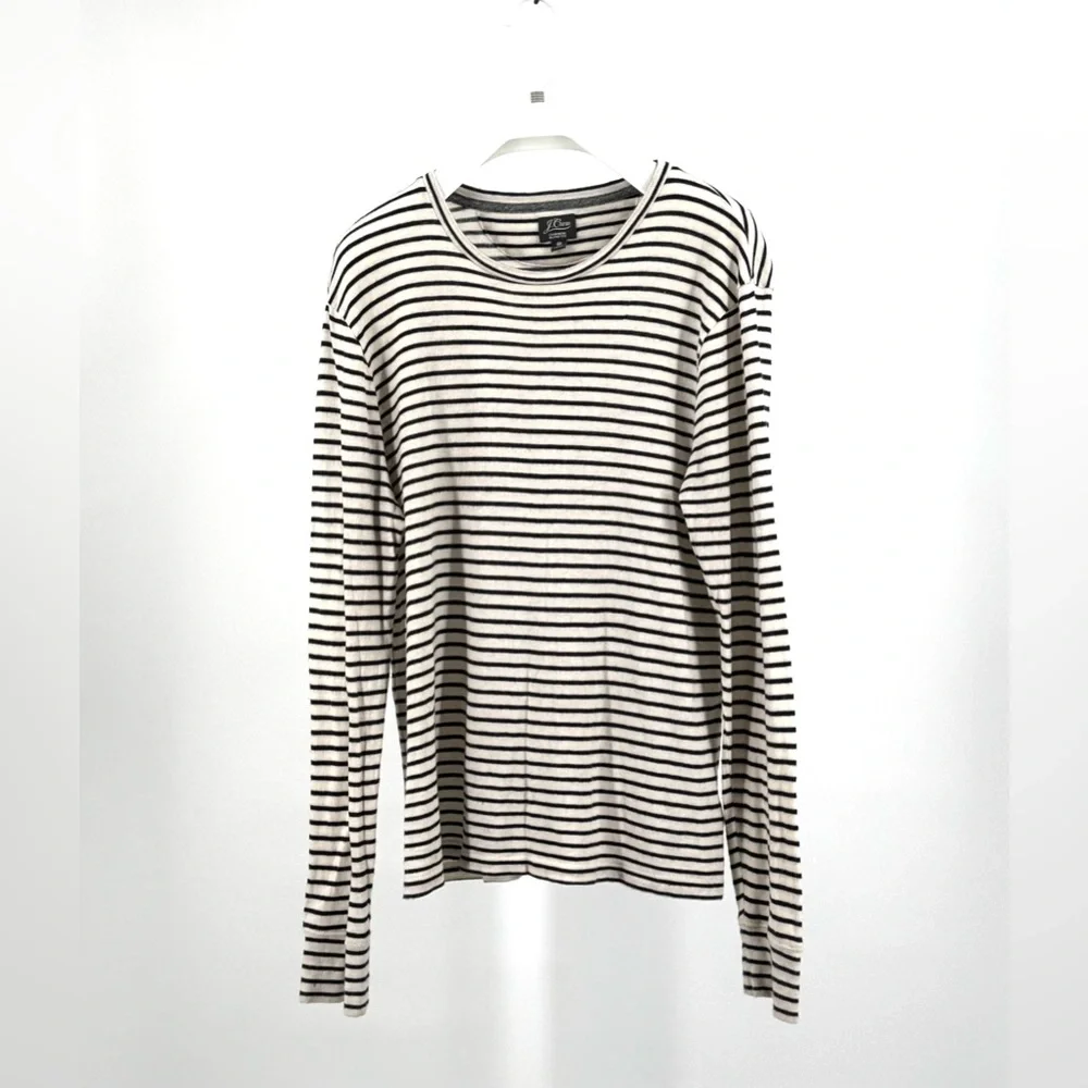 J. Crew Men’s Cotton Cashmere Long Sleeve T-Shirt Cream Black Stripe Size M